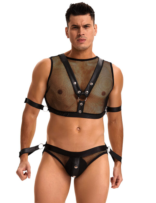 Conjunto de lencería de rejilla sexy para hombre negro