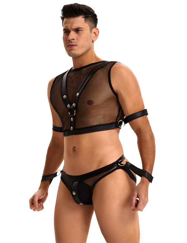Conjunto de lencería de rejilla sexy para hombre negro