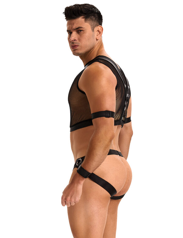 Conjunto de lencería de rejilla sexy para hombre negro