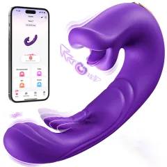 Masajeador vibrador y lamedor de lengua morado recargable de 7 velocidades con función de empuje