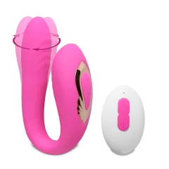 Vibrador de silicona rosa para parejas con función de rotación